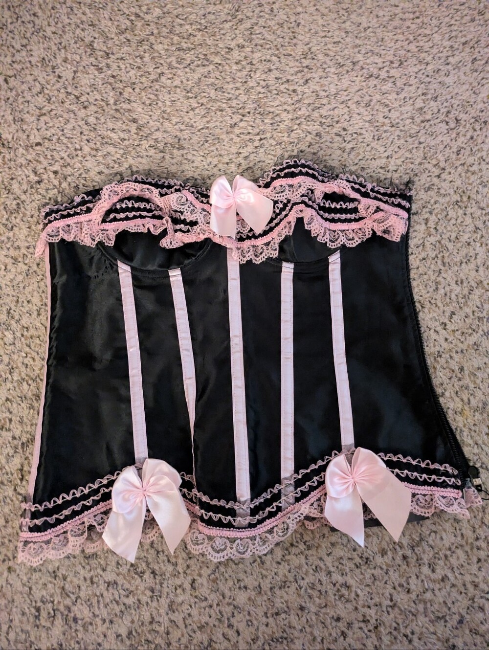 NWT Black Pink Lace Corset Bows 34 Inch Bust Adjustable Zipper Size Large Or XL